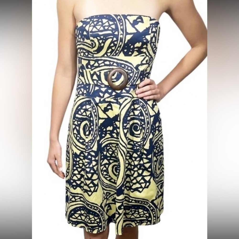 Kay Unger Strapless Tribal Print Dress